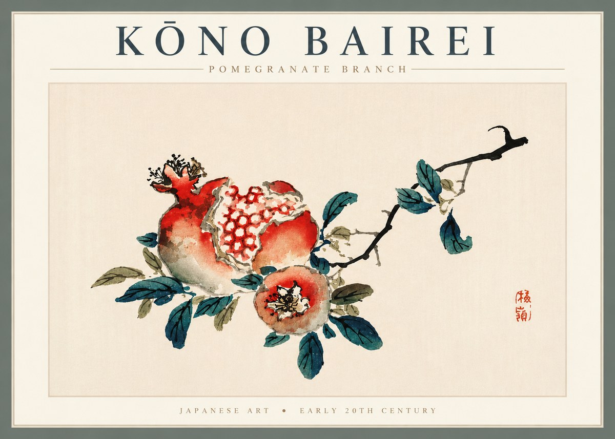 Kōno Bairei Pomegranate Branch No4 - Póster