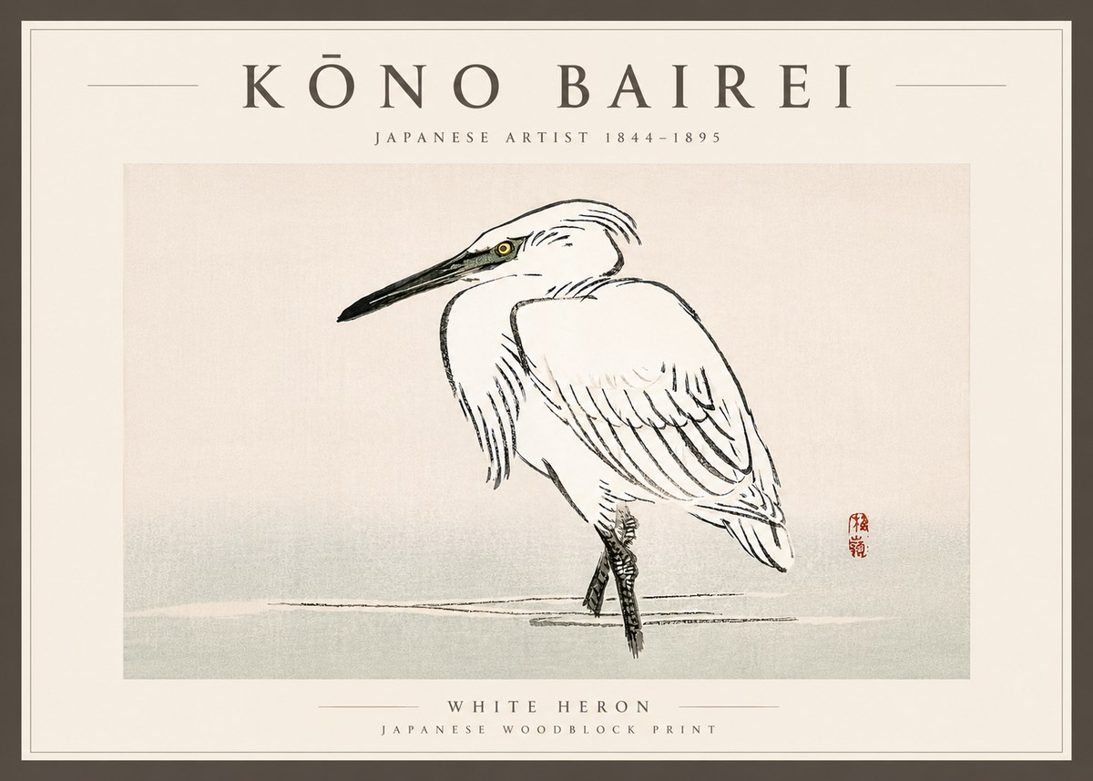 Kōno Bairei White Heron No6 - Póster