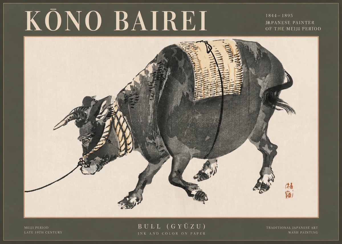 Kōno Bairei Bull (Gyūzu) No2 - Póster