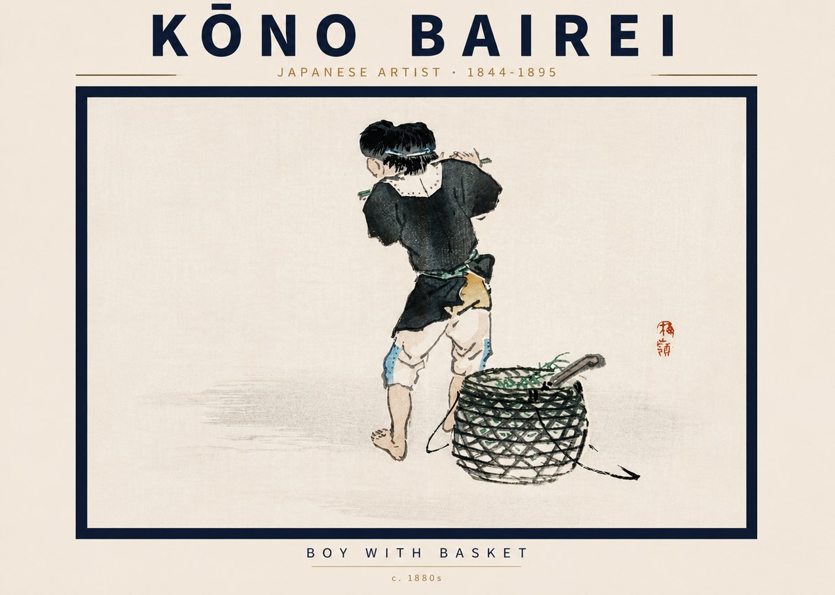 Kōno Bairei Boy with Basket No5 - Póster