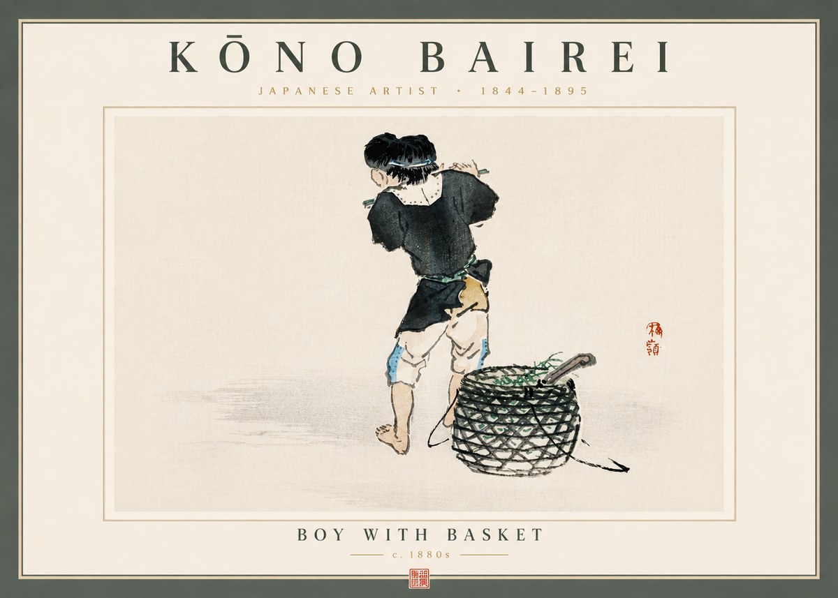 Kōno Bairei Boy with Basket No6 - Póster
