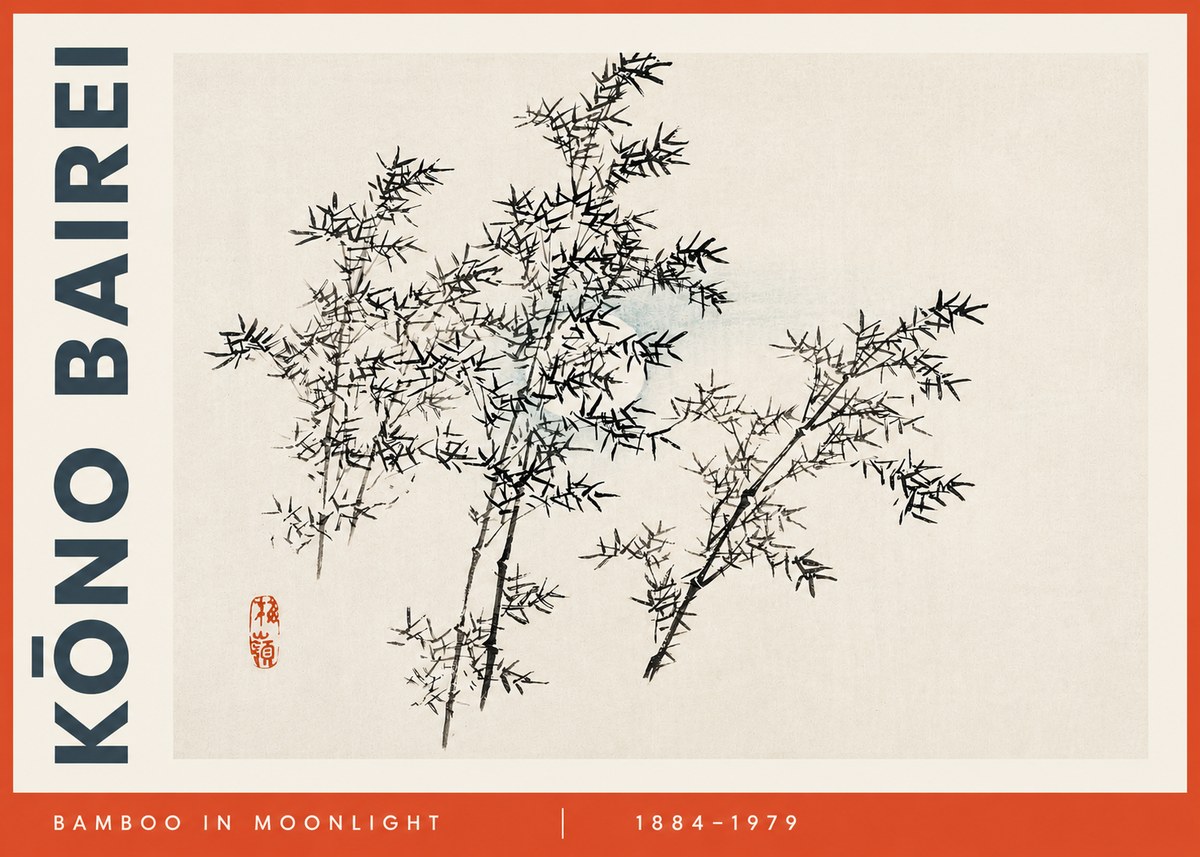 Kōno Bairei Bamboo in Moonlight No3 - Póster