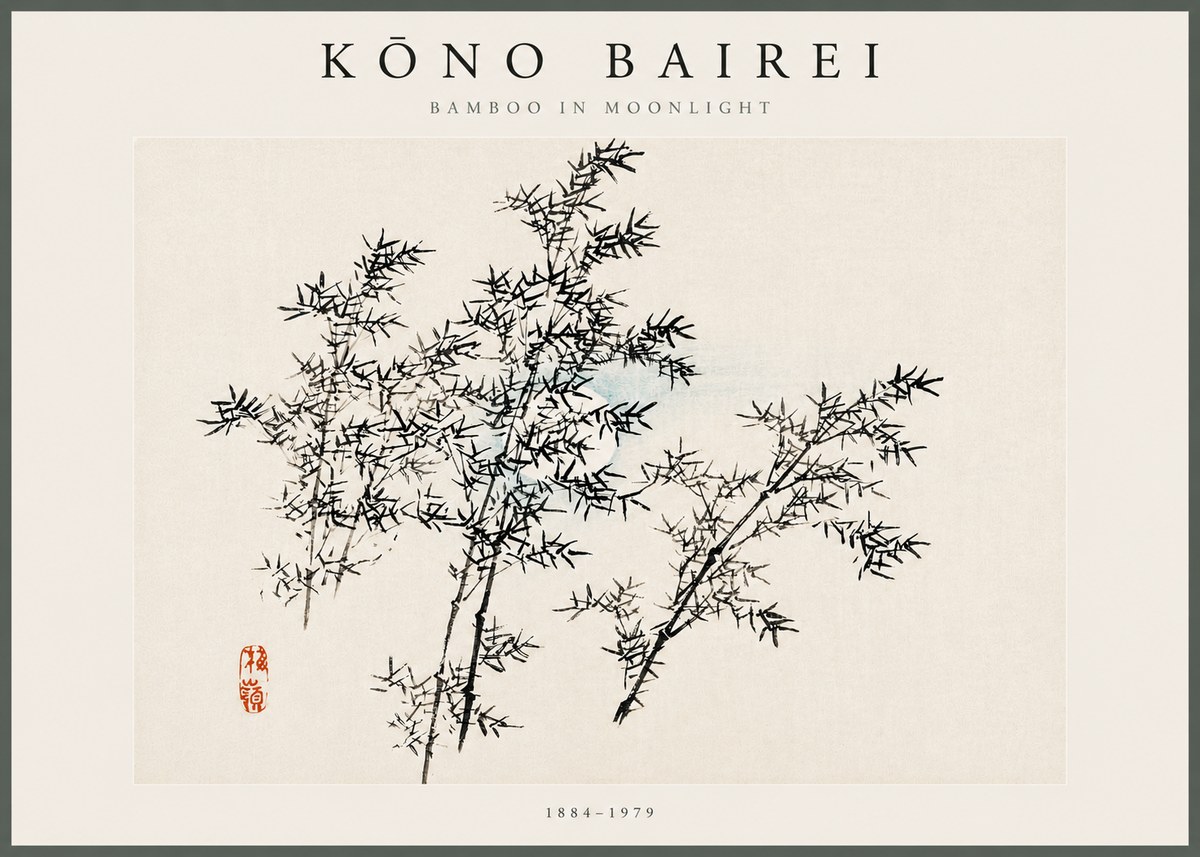 Kōno Bairei Bamboo in Moonlight No5 - Póster