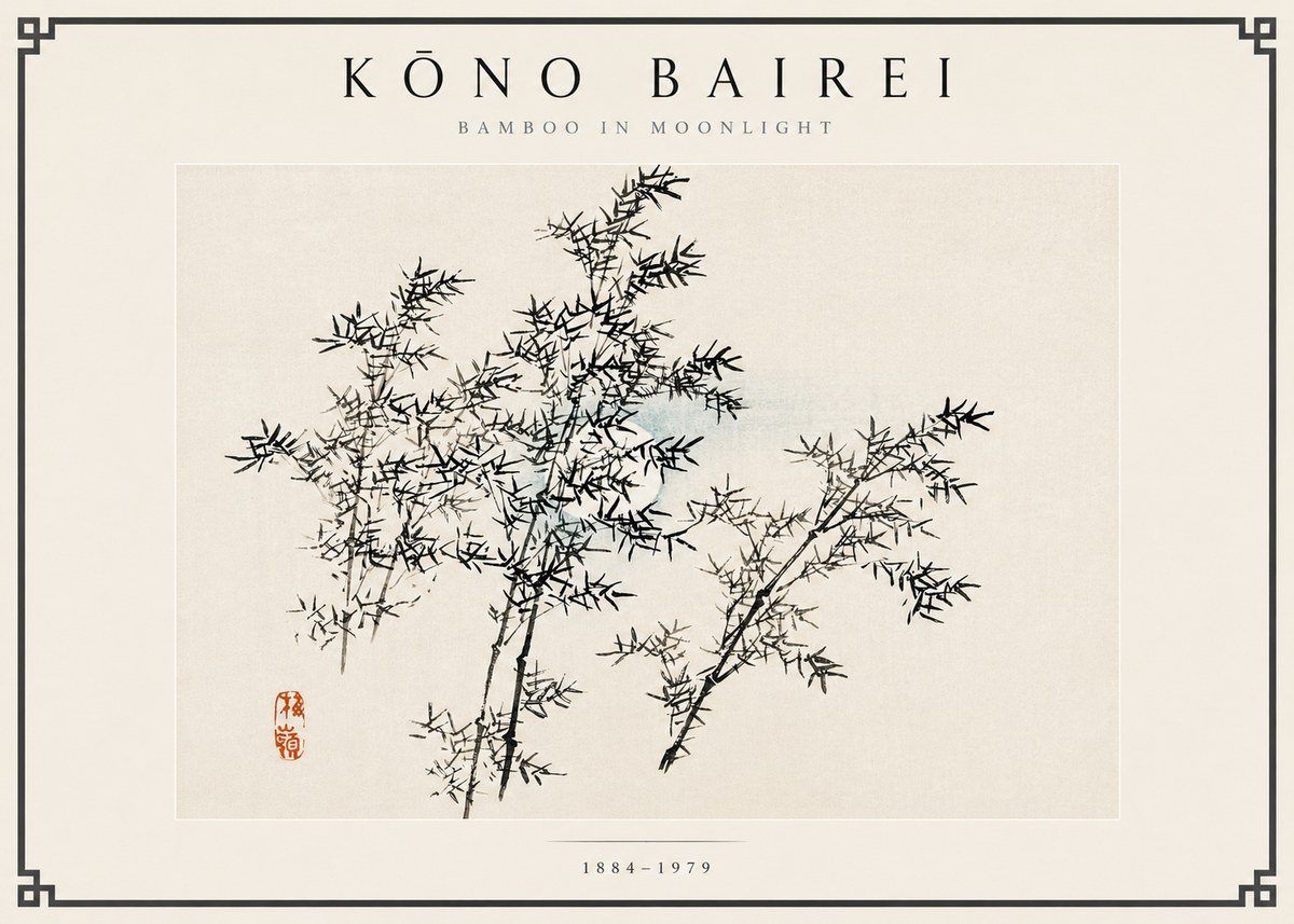 Kōno Bairei Bamboo in Moonlight No6 - Póster