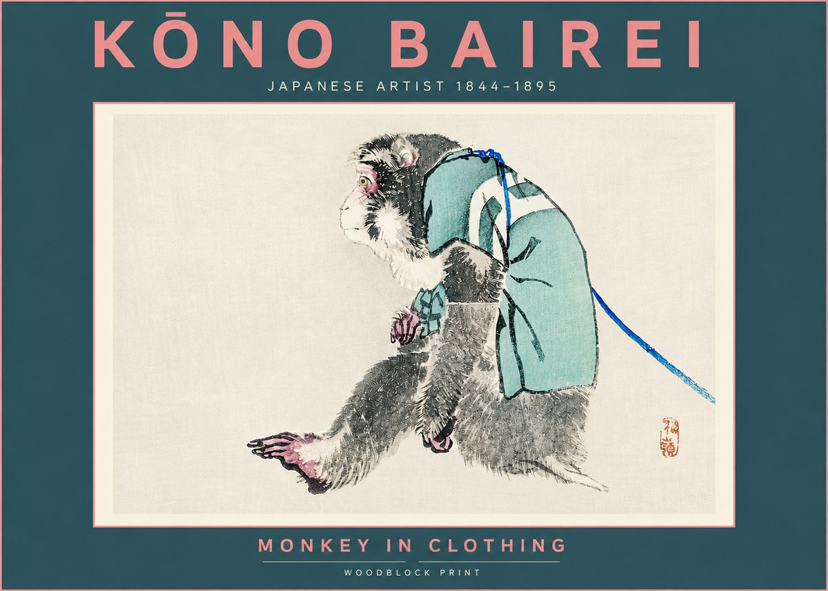 Kōno Bairei Monkey in Clothing No4 - Póster