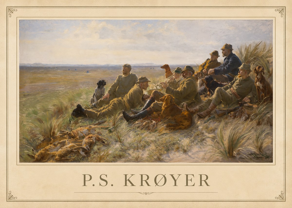 P.S. Krøyer Hare-hunting in the Dunes No1 - Póster