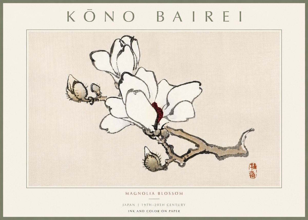 Kōno Bairei Magnolia Blossom No5 - Póster