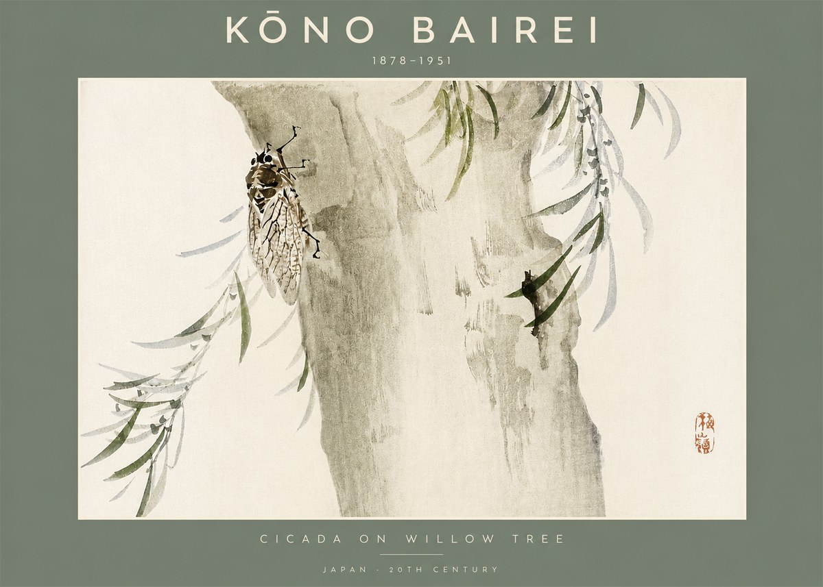 Kōno Bairei Cicada on Willow Tree No2 - Póster