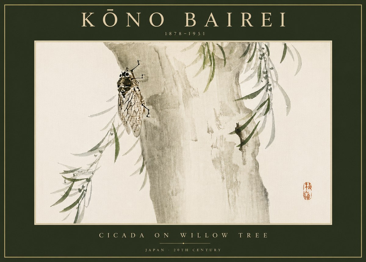 Kōno Bairei Cicada on Willow Tree No6 - Póster