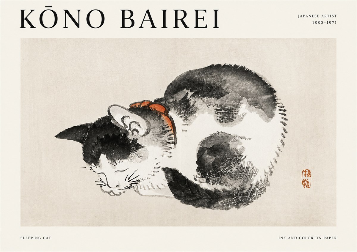 Kōno Bairei Sleeping Cat No1 - Póster