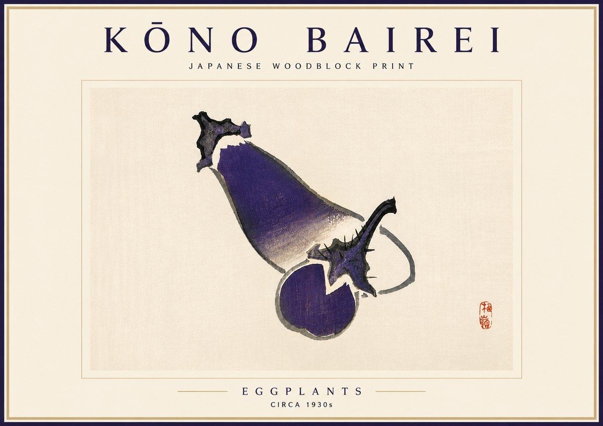 Kōno Bairei Eggplants No4 - Póster