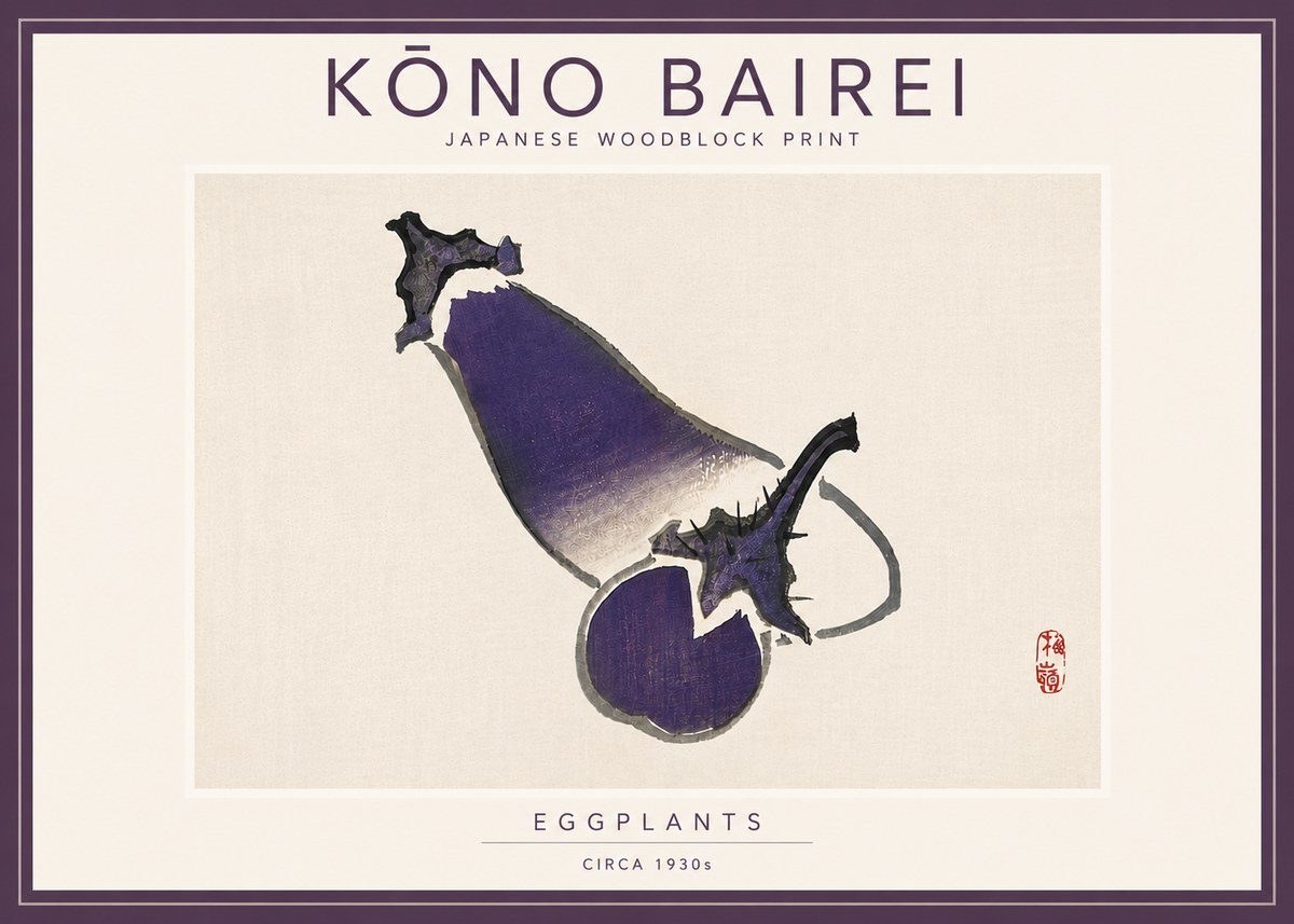 Kōno Bairei Eggplants No5 - Póster