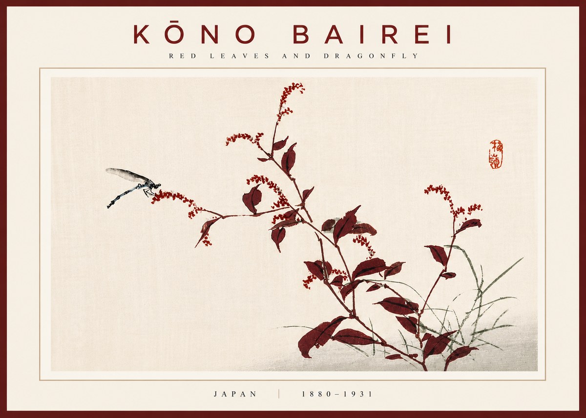 Kōno Bairei Red Leaves and Dragonfly No5 - Póster