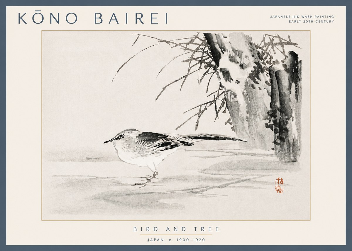 Kōno Bairei Bird and Tree No3 - Póster