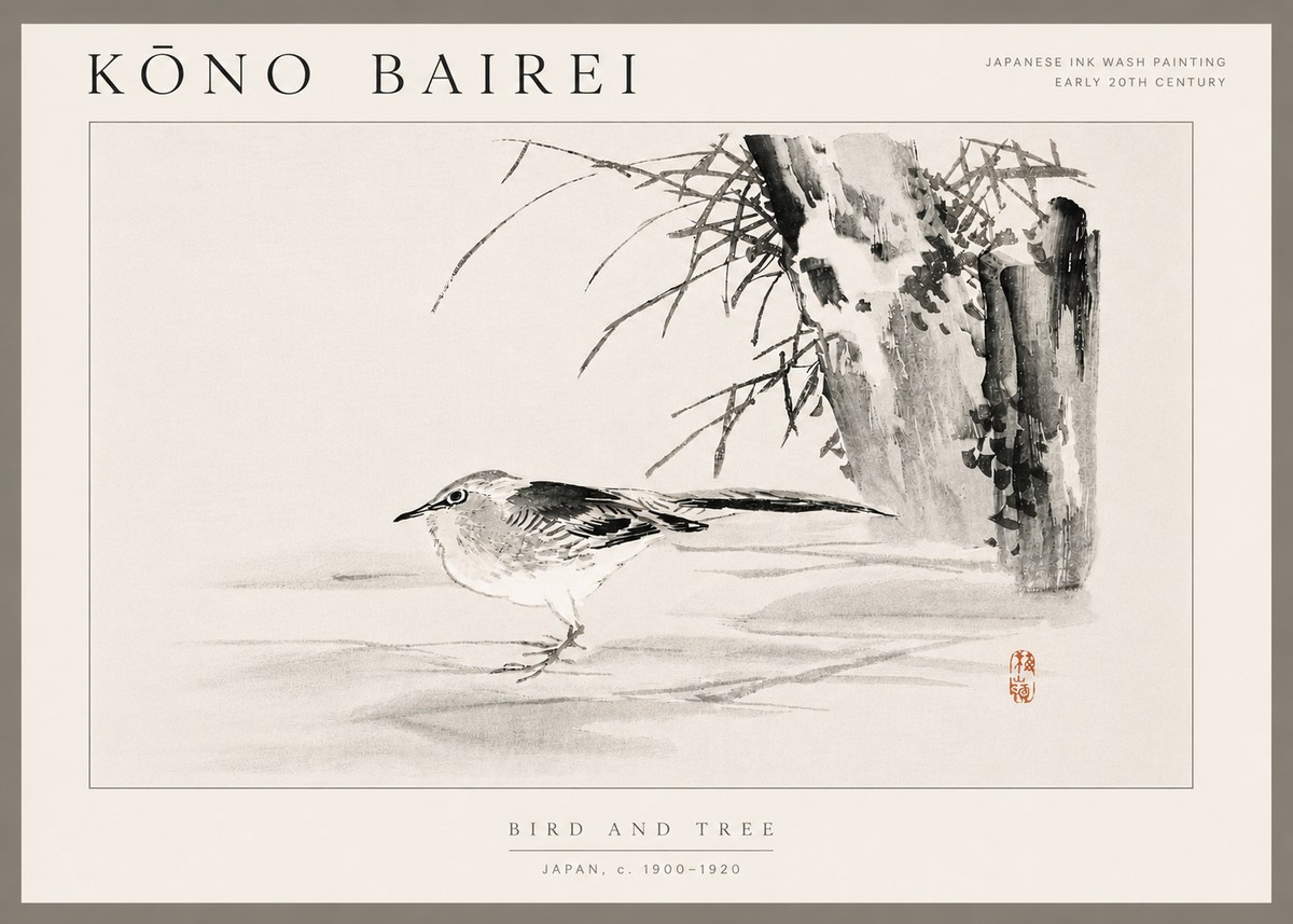 Kōno Bairei Bird and Tree No6 - Póster