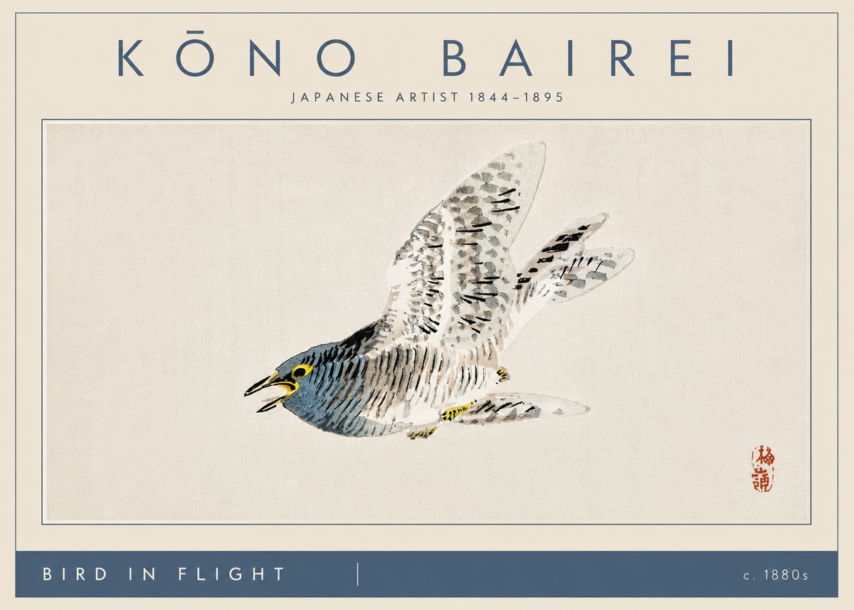 Kōno Bairei Bird in Flight No4 - Póster