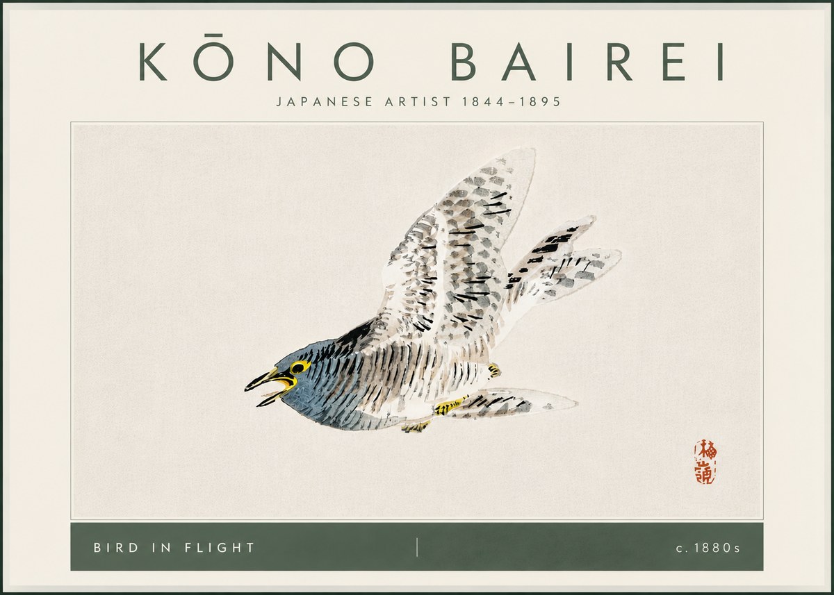 Kōno Bairei Bird in Flight No6 - Póster