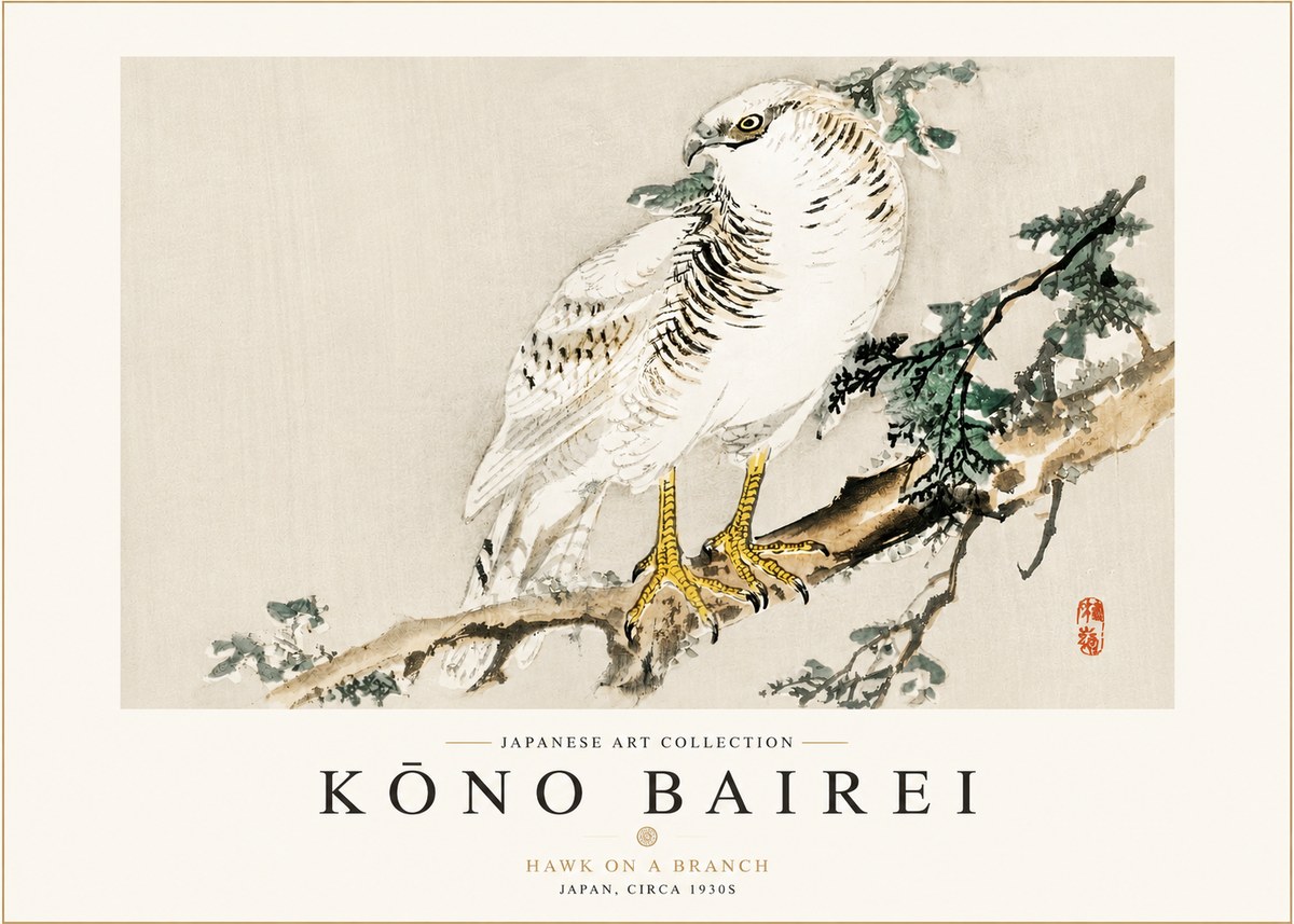 Kōno Bairei Hawk on a Branch No3 - Póster