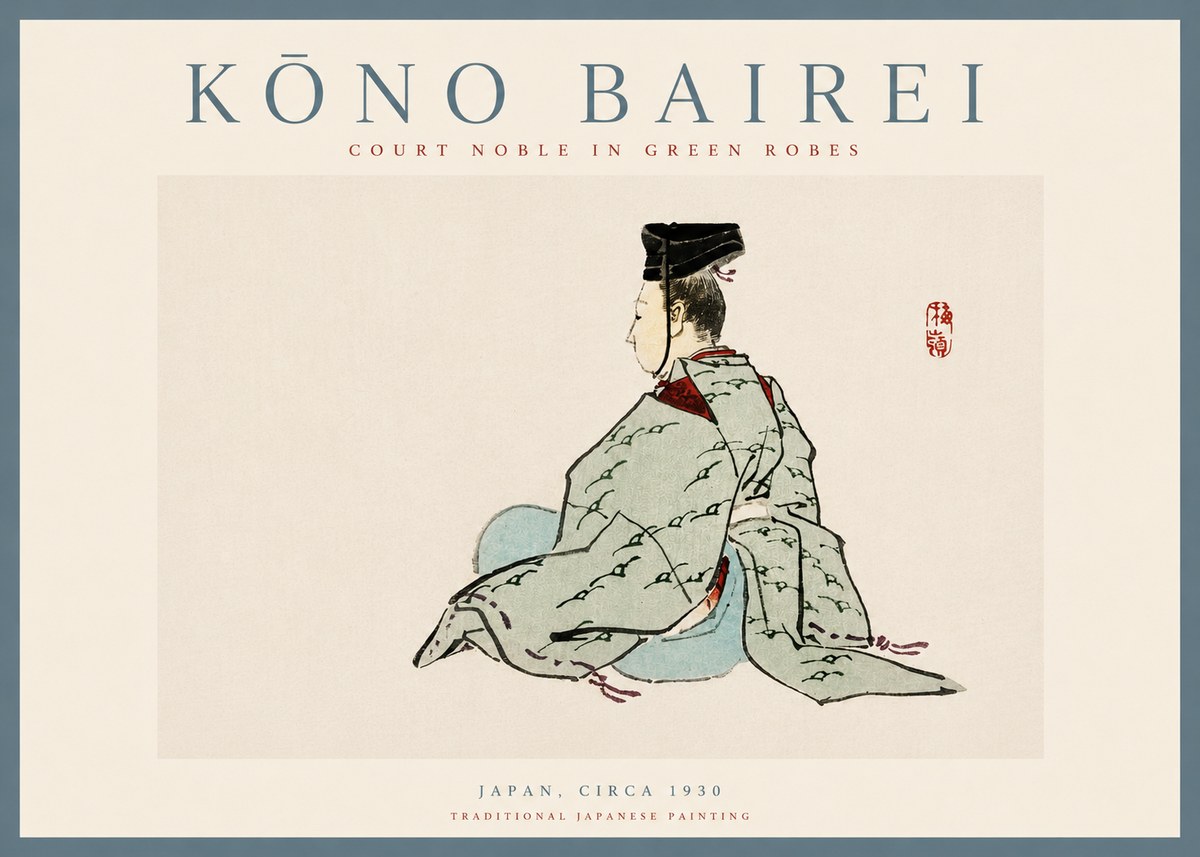 Kōno Bairei Court Noble in Green Robes No3 - Póster