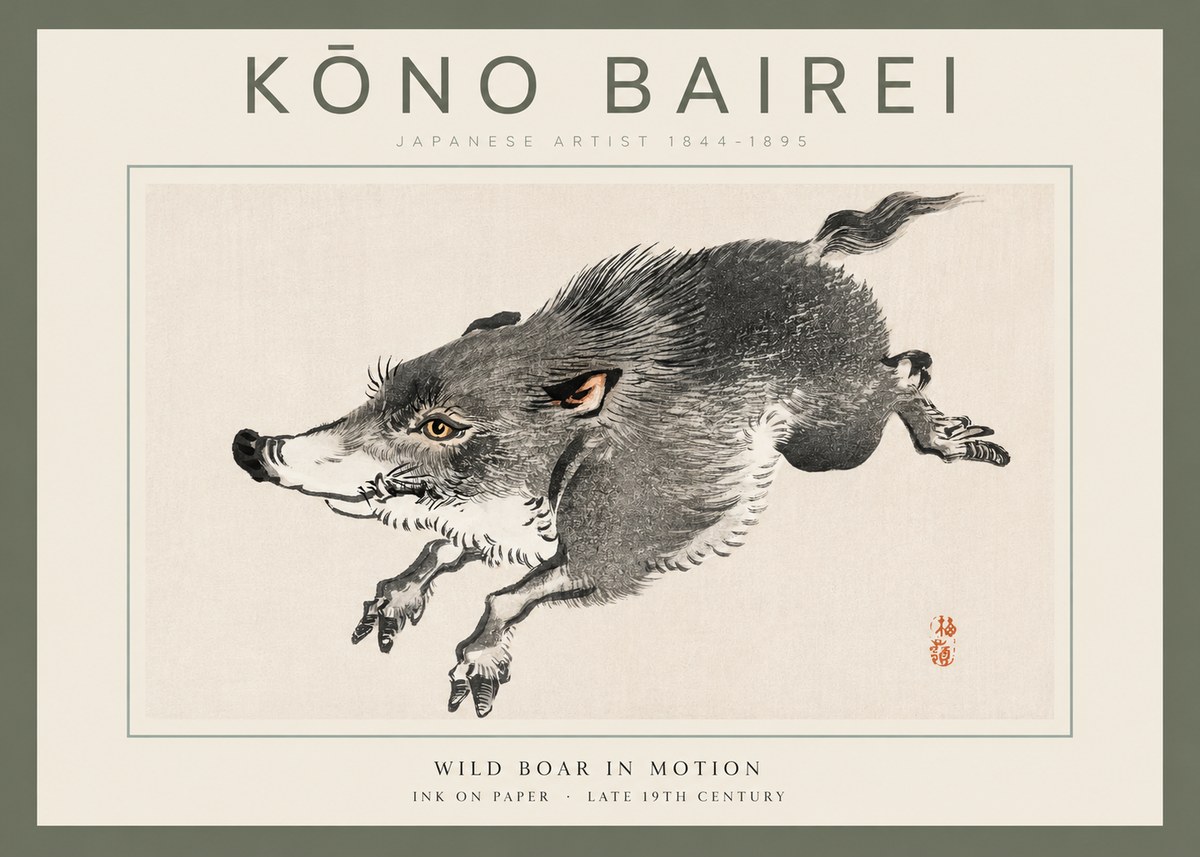 Kōno Bairei Wild Boar in Motion No2 - Póster