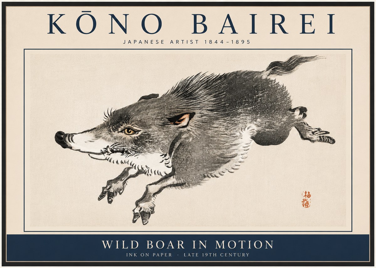 Kōno Bairei Wild Boar in Motion No3 - Póster