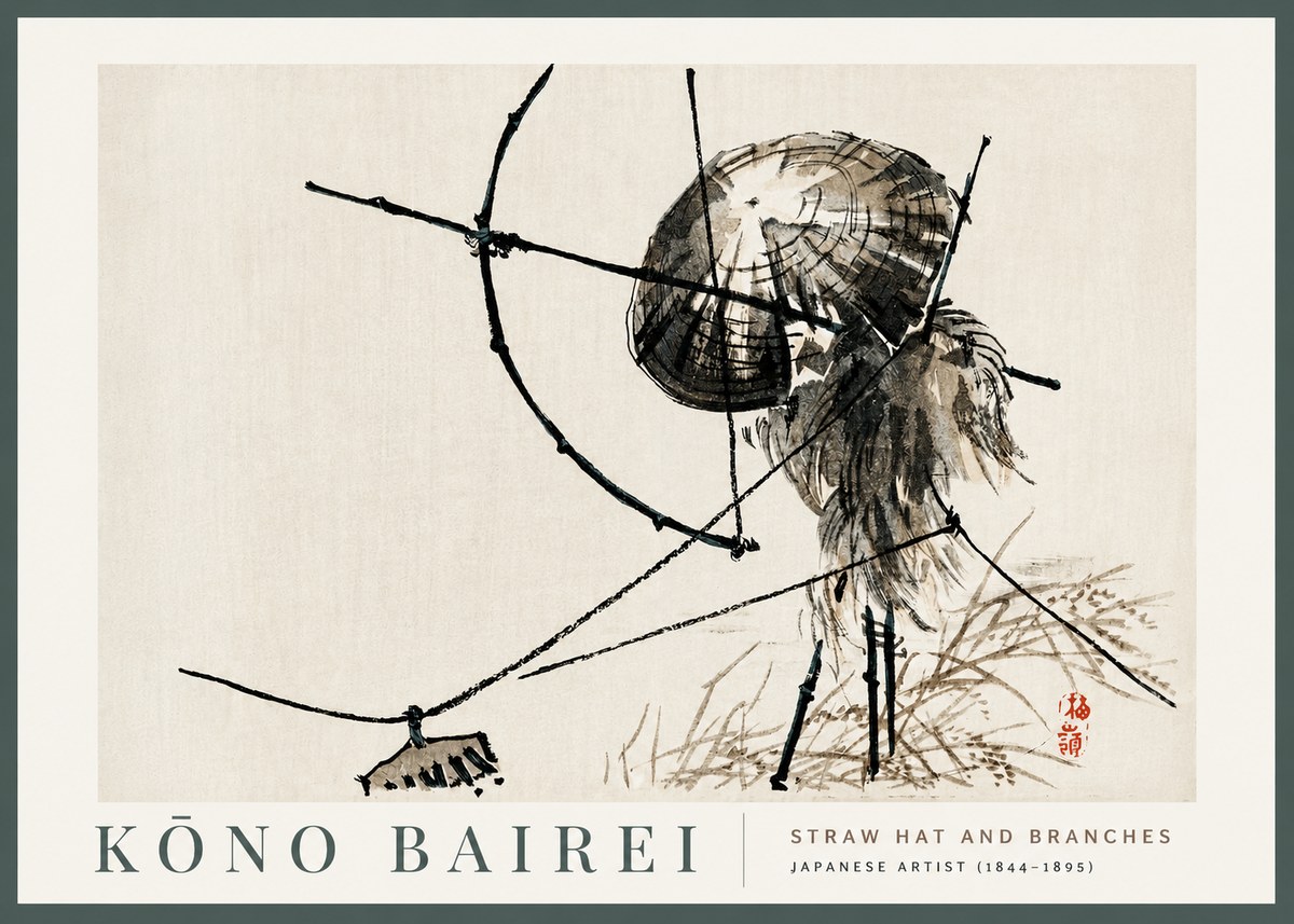 Kōno Bairei Straw Hat and Branches No2 - Póster
