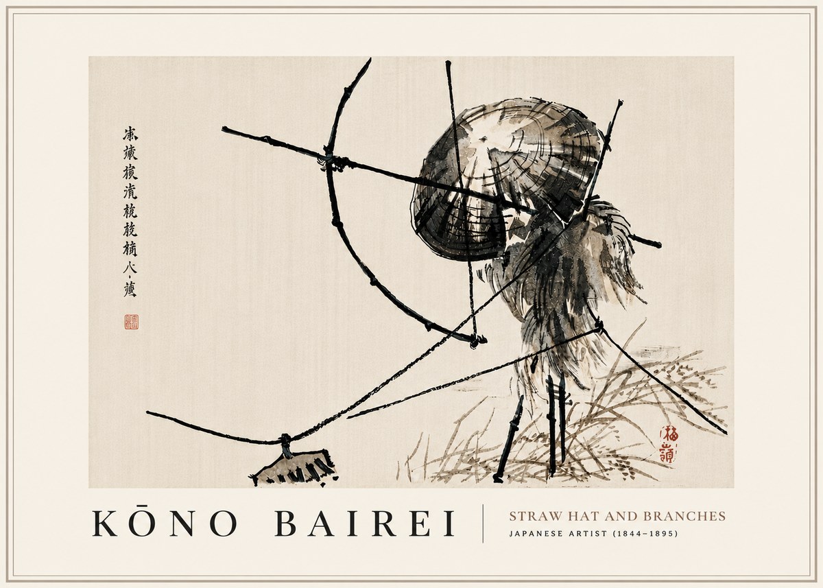 Kōno Bairei Straw Hat and Branches No6 - Póster