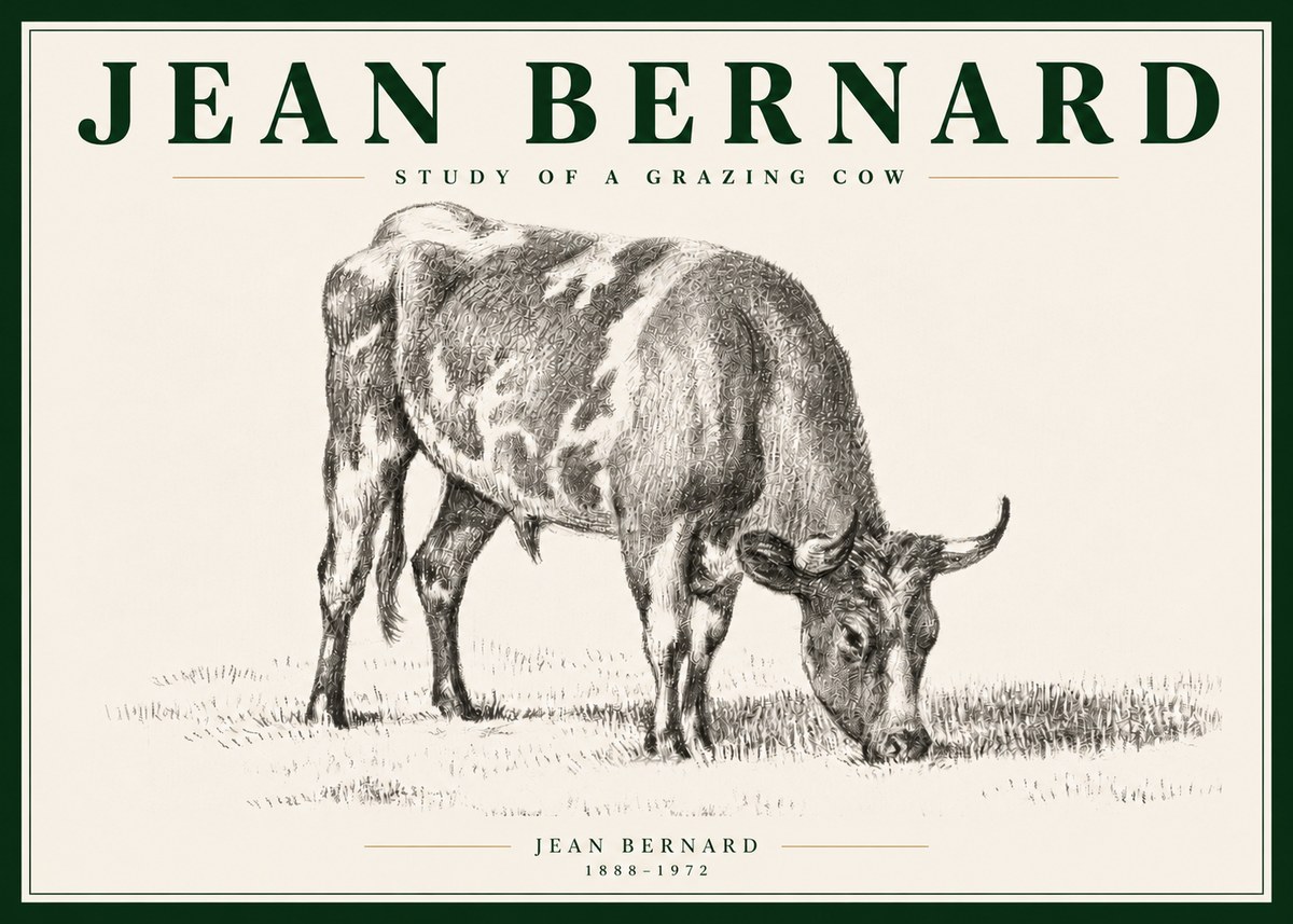 Jean Bernard Grazing Cow I No5 - Póster