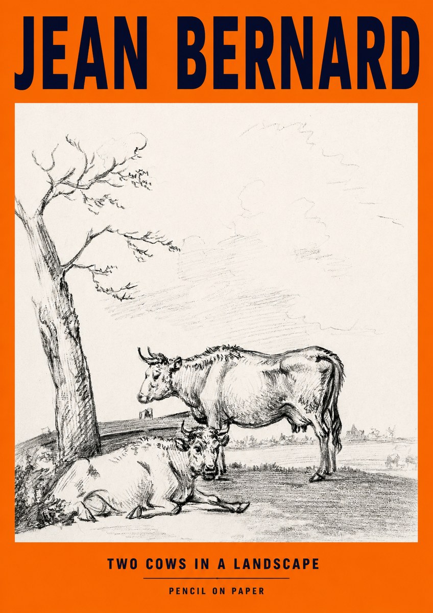 Jean Bernard Two Cows in a Landscape No2 - Póster