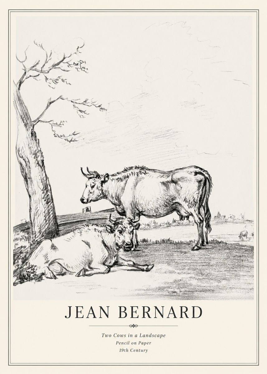 Jean Bernard Two Cows in a Landscape No3 - Póster