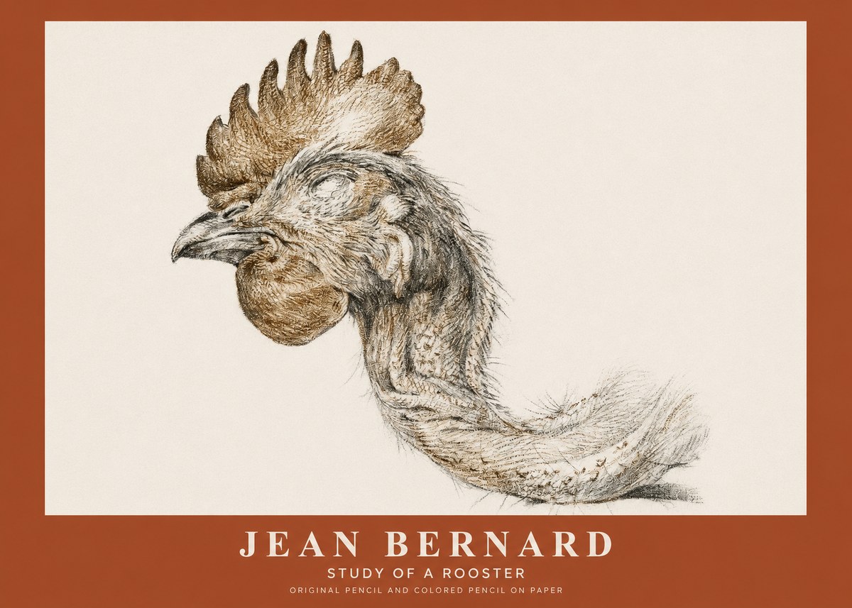 Jean Bernard Study of a Rooster Head No2 - Póster
