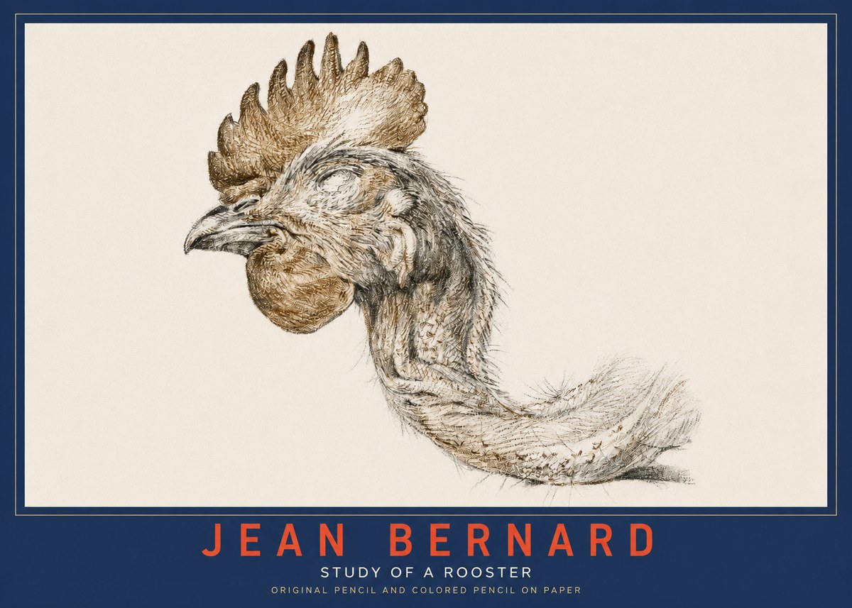 Jean Bernard Study of a Rooster Head No3 - Póster