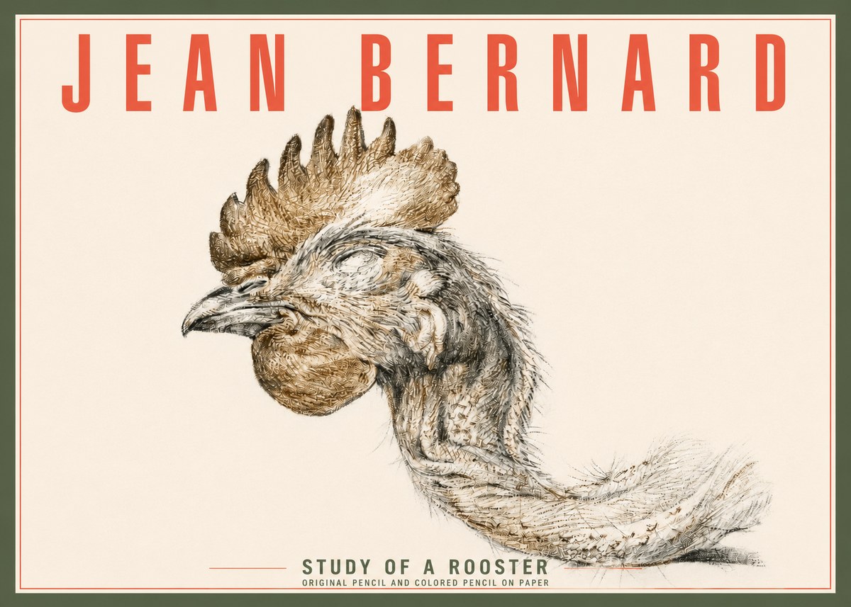 Jean Bernard Study of a Rooster Head No4 - Póster