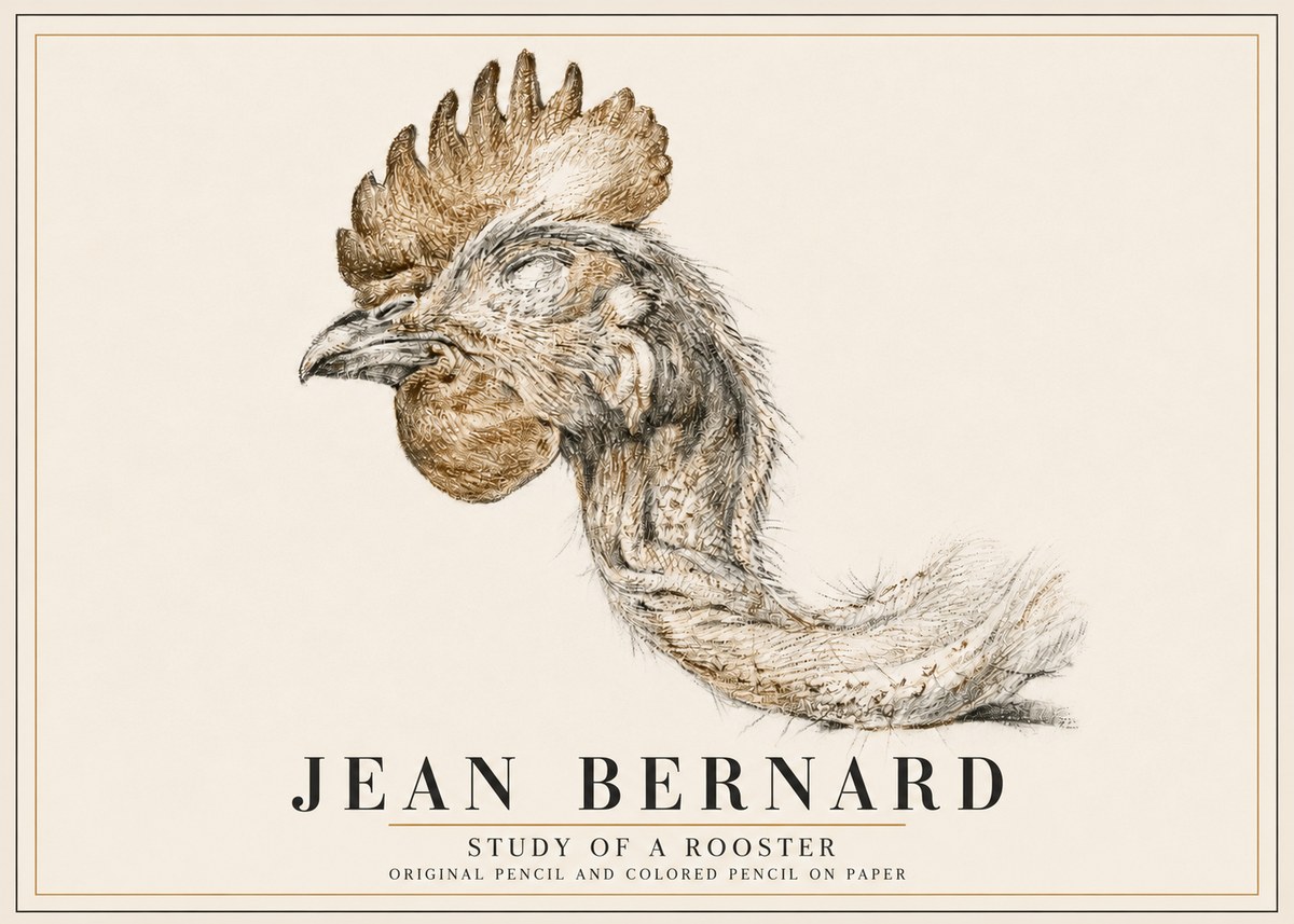 Jean Bernard Study of a Rooster Head No6 - Póster