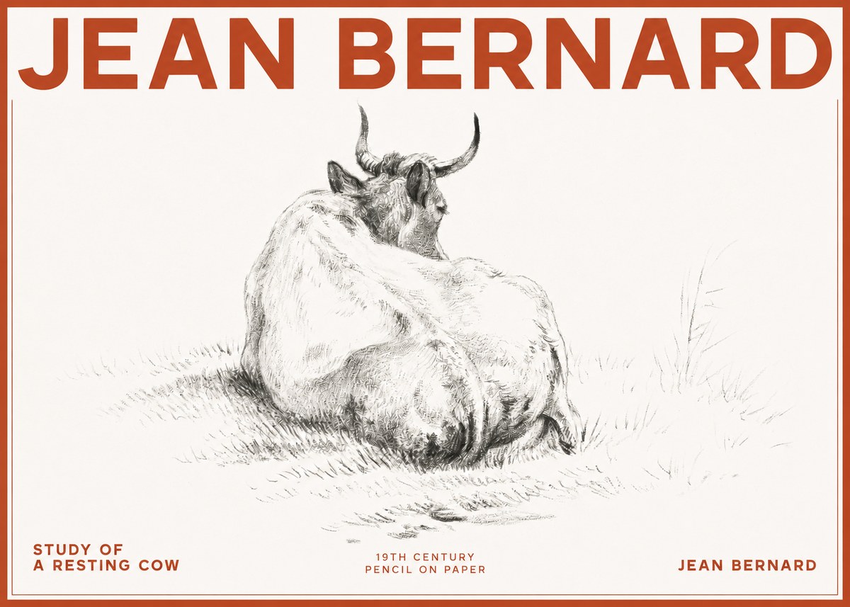 Jean Bernard Study of a Resting Cow I No2 - Póster