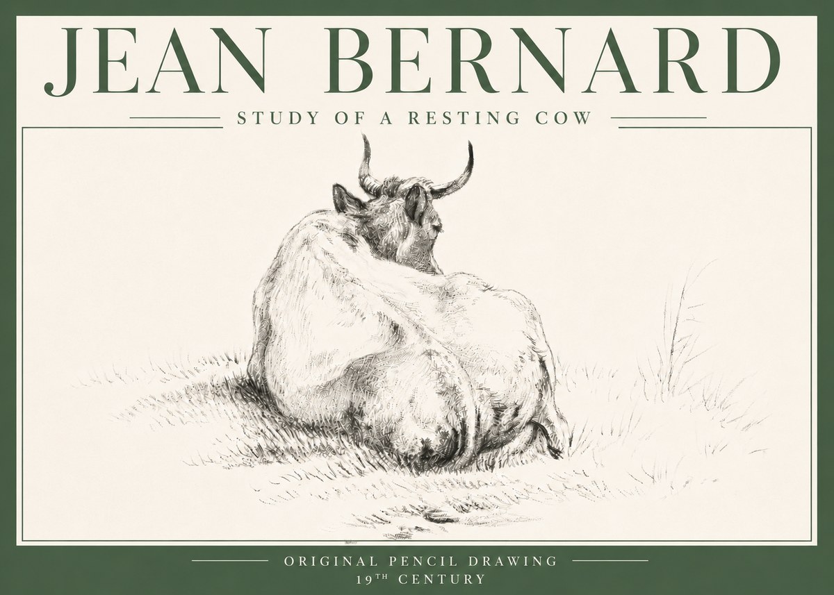 Jean Bernard Study of a Resting Cow I No4 - Póster