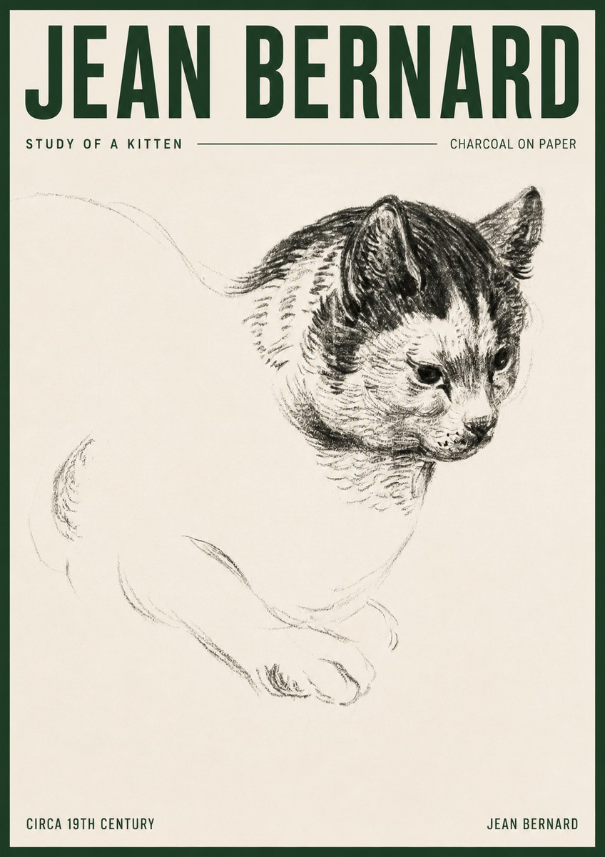 Jean Bernard Study of a Kitten I No3 - Póster