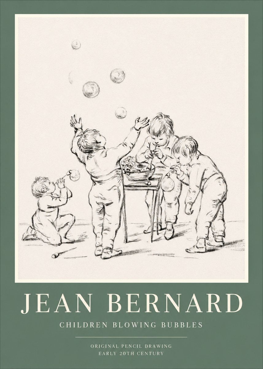 Jean Bernard Children Blowing Bubbles No1 - Póster
