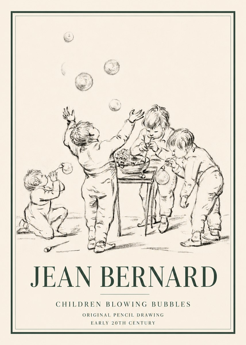 Jean Bernard Children Blowing Bubbles No3 - Póster