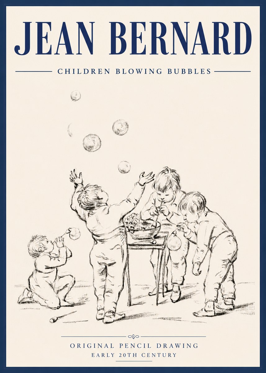 Jean Bernard Children Blowing Bubbles No6 - Póster