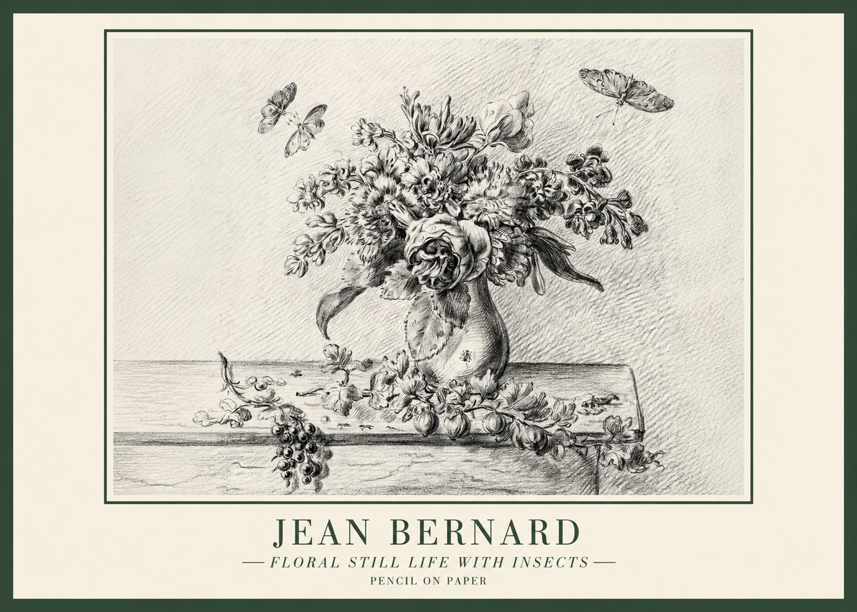 Jean Bernard Floral Still Life with Insects No1 - Póster