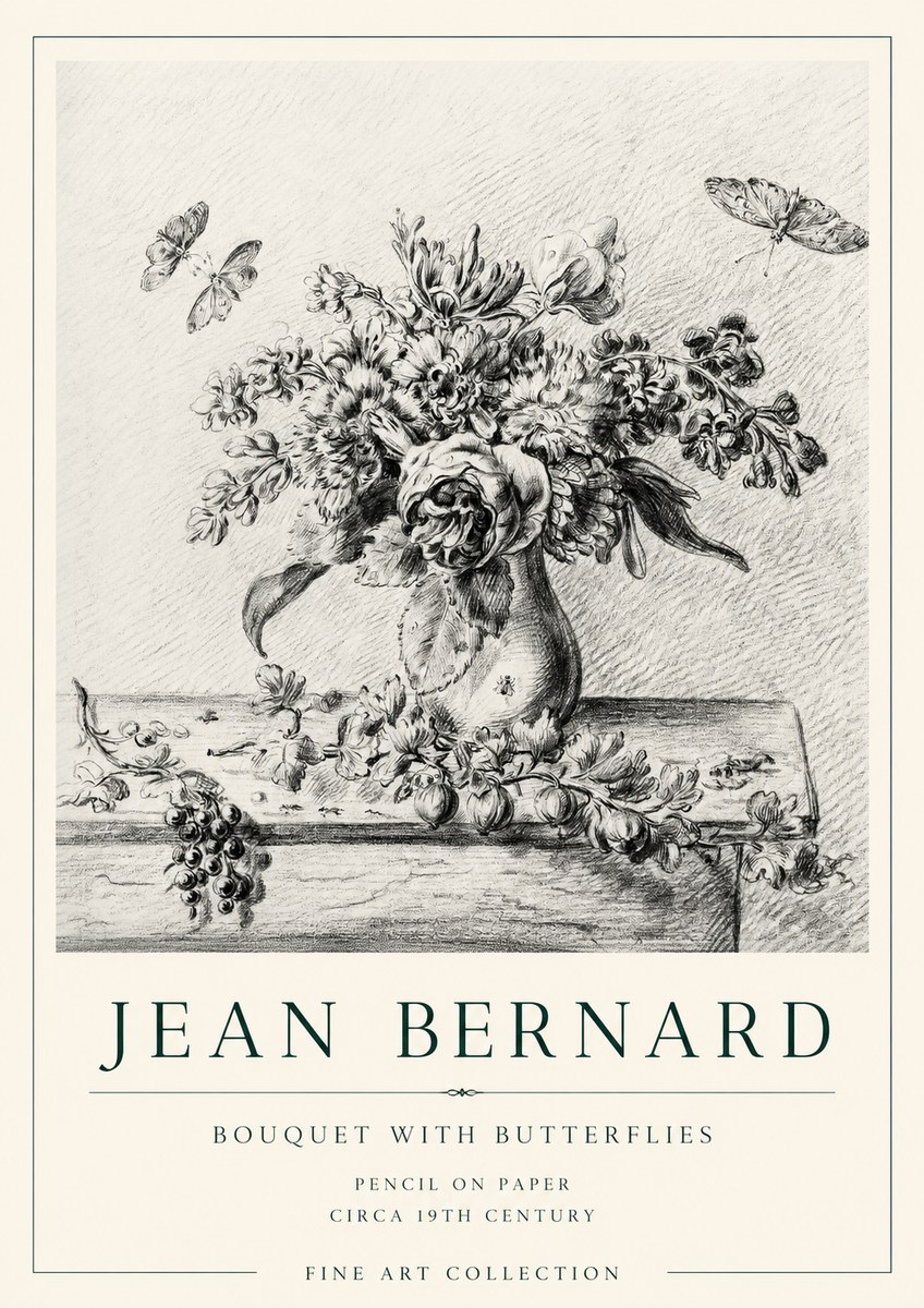 Jean Bernard Floral Still Life with Insects No2 - Póster