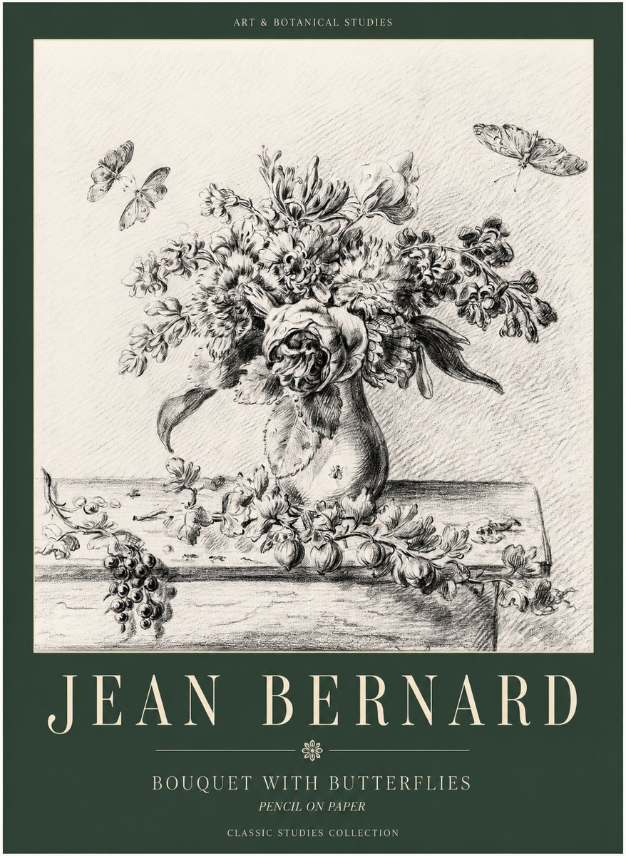 Jean Bernard Floral Still Life with Insects No3 - Póster
