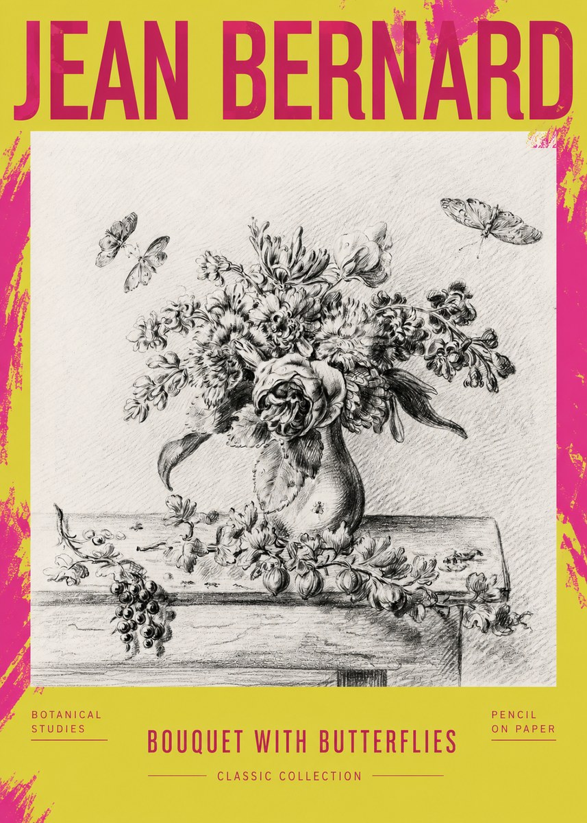 Jean Bernard Floral Still Life with Insects No4 - Póster