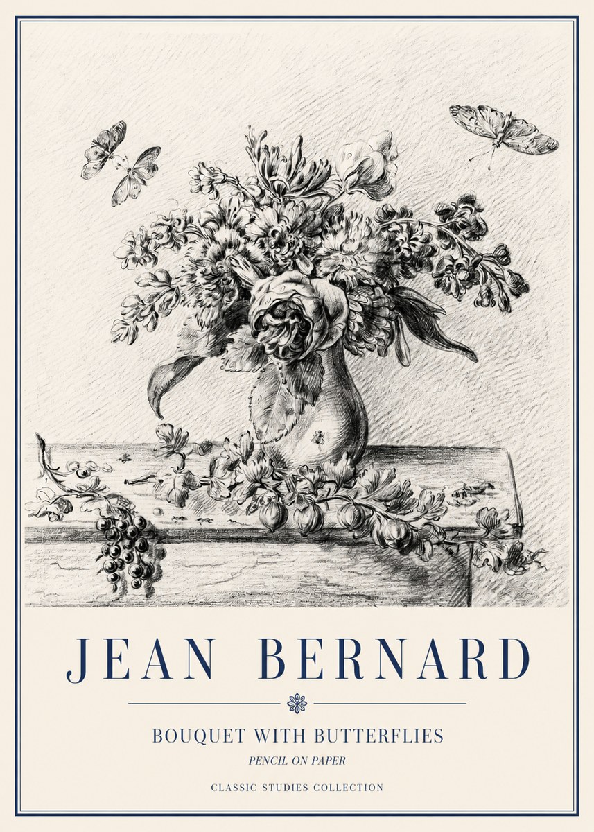 Jean Bernard Floral Still Life with Insects No5 - Póster