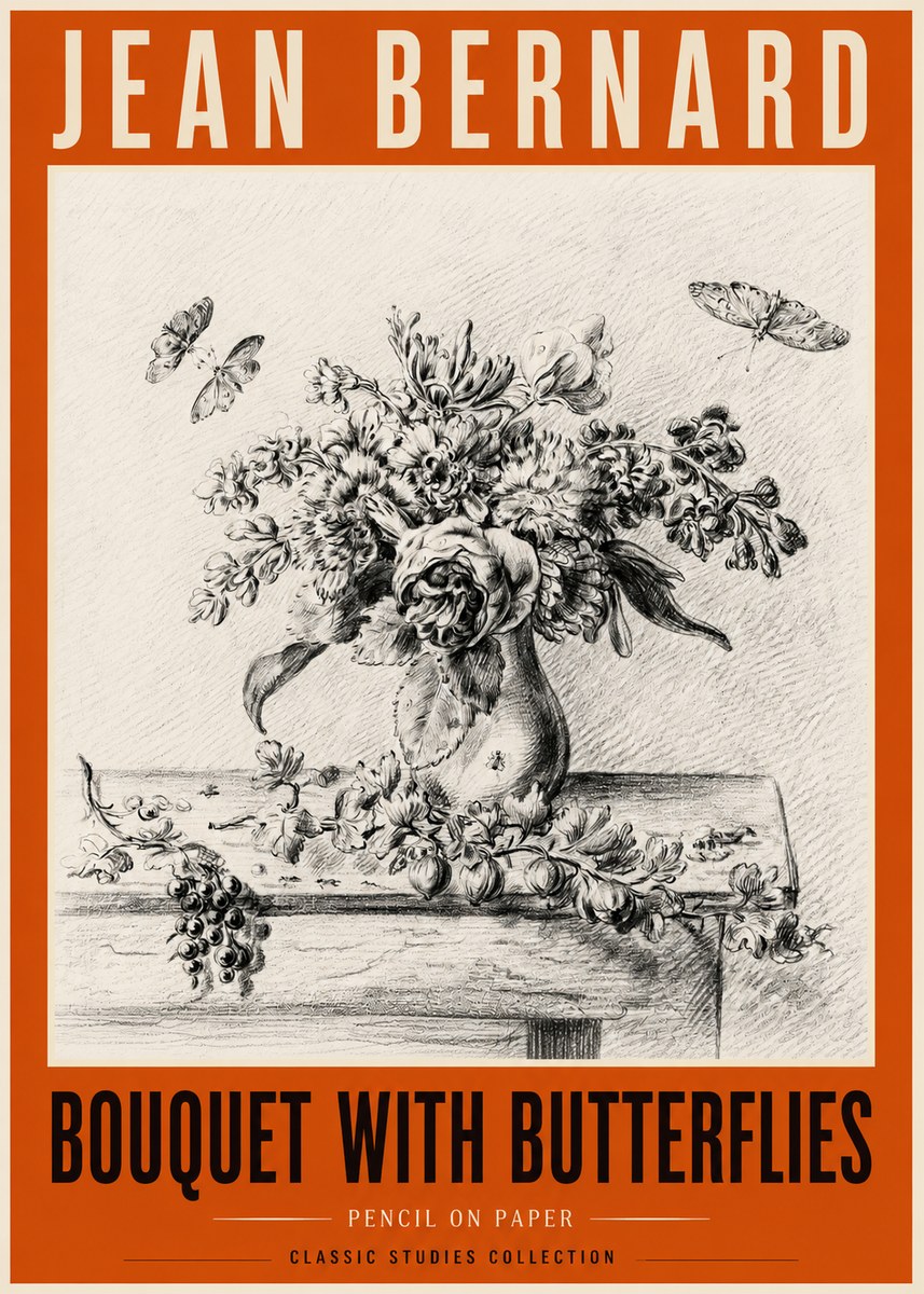 Jean Bernard Floral Still Life with Insects No6 - Póster