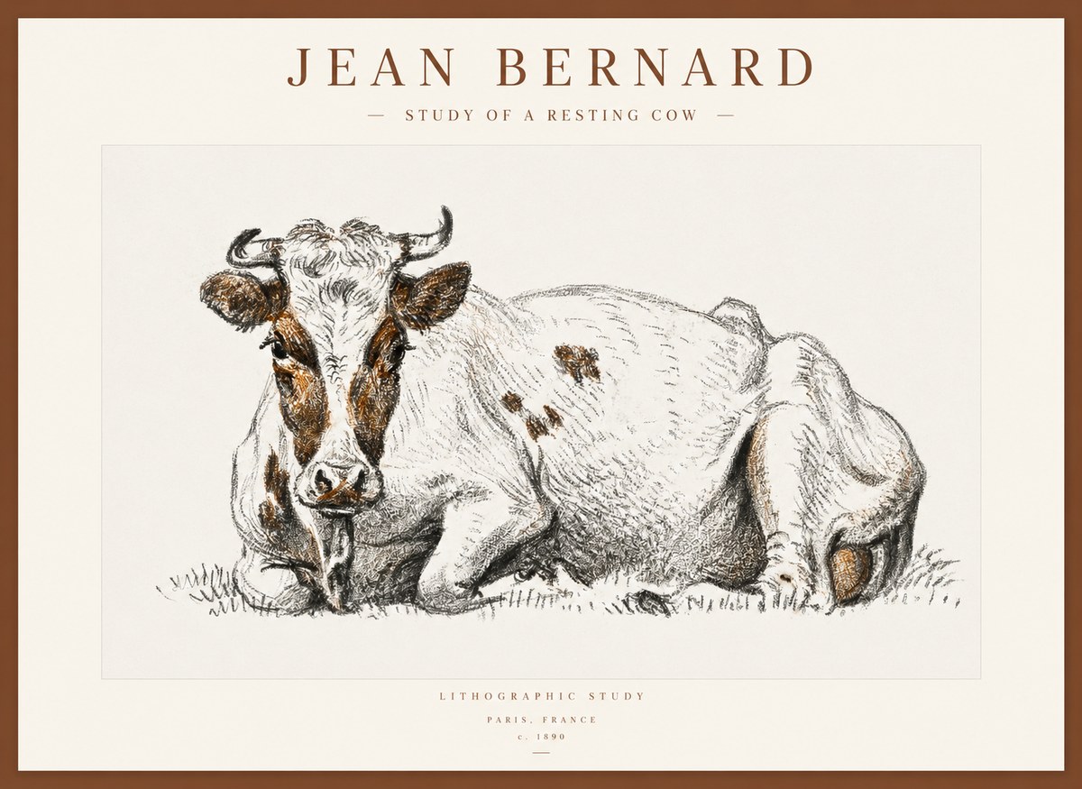 Jean Bernard Study of a Resting Cow III No1 - Póster