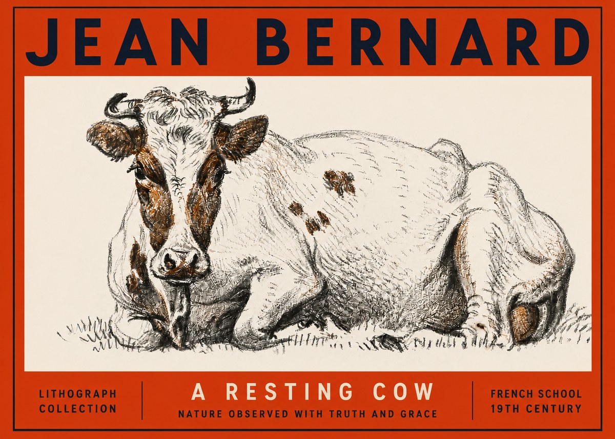 Jean Bernard Study of a Resting Cow III No3 - Póster