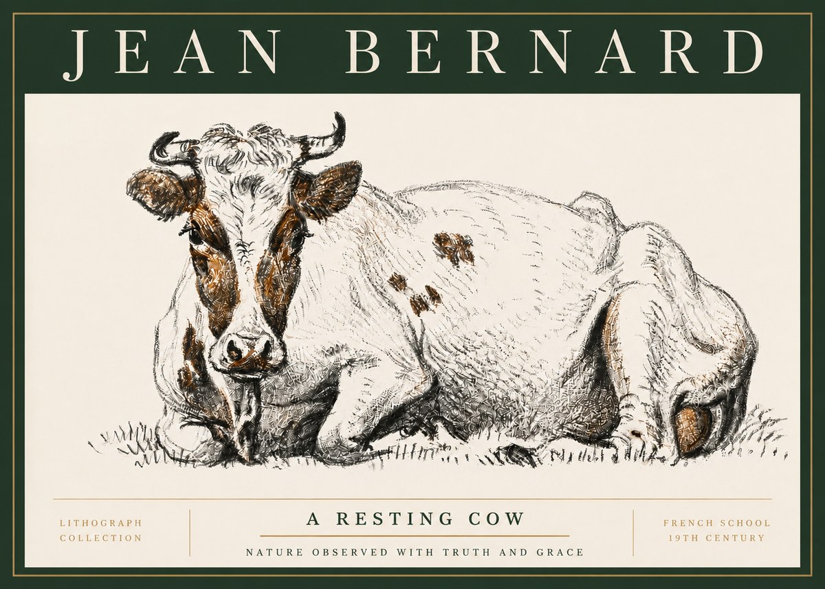 Jean Bernard Study of a Resting Cow III No4 - Póster