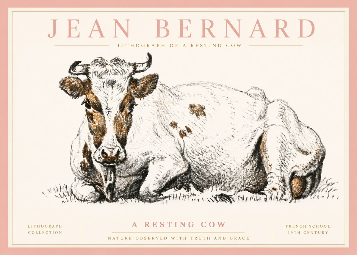 Jean Bernard Study of a Resting Cow III No5 - Póster